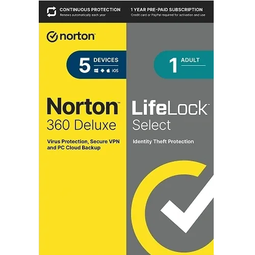 Norton 360 Deluxe with LifeLock Select - 3 Year / 5 Device - USA